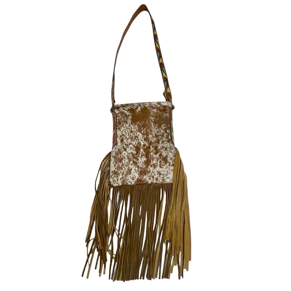 American Darling Cow Print Hair Fringe Western Purse Crossbody Messenger Bag - Picture 2 of 13